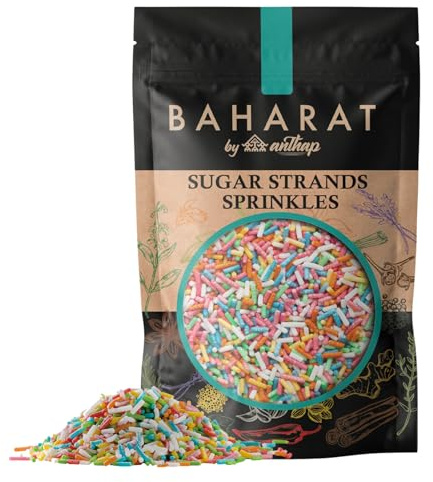 Anthap Sugar Strands Sprinkles, Rainbow Sprinkles, Colourful Sugar Strands, Great for Dessert Topping, Perfect for Decorating Cakes & Donuts, Tasty, Cake Sprinkles Decoration, 500g