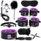 Handschellen Sex Bett Sex Spielzeug für Paare Extrem Erotik BDSM Sexspielzeug Fesseln Sex Set mit Bettfesseln, Handschellen, Augenbinde, Feder Peitsche, Nippelklemmen SM Sex Toys violett (Farbe)