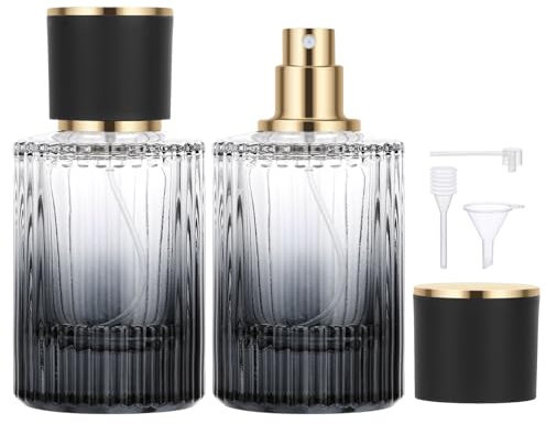 Segbeauty Parfum Flakon Leer, 2 Stück Parfümzerstäuber 50ml, Parfum Reise Zerstäuber, Tragbare Parfümflasche, Zerstäuber Parfüm Glas für Datum, Party, Arbeit (Farbverlauf Schwarz)