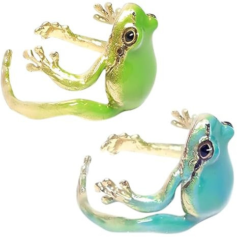 Yeomju 2 Stück Frosch Ringe für Frauen, Süße Froschringe in Blau und Grün, Verstellbare Offene Kreative Froschförmige Ringe Frosch Deko Kinderringe Personalisiert Ring