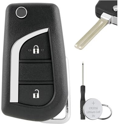 2 Buttons Car Key Fob Case Cover Replacement For Toyota Aygo Yaris C1 Peugeot 108 Key Cover with TOY48 Blade Keyring Screwdriver Battery CR2016