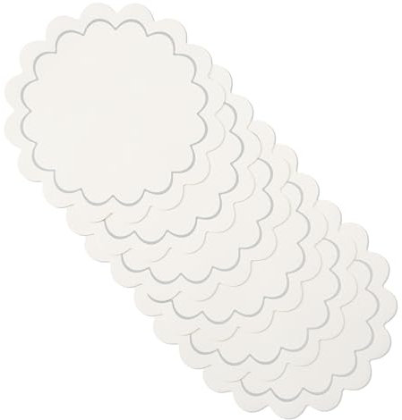 KATE SPADE NEW YORK Runde Wende-Tischsets mit gewelltem Rand, veganes Leder mit Metallic-Druck, wasserabweisend, leicht abwischbar, weiß/Silber, 38,1 cm rund