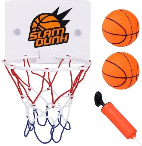 Mini Basketball Hoop for Bedroom - 2 Basketballs Included, Kids Indoor Wall Mounted Set with Pump