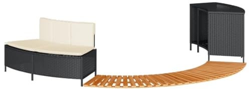 vidaXL Cadre de Bain à remous Noir résine tressée Bois Massif d'acacia, Enceinte de Bain à remous, Enceinte de Spa, Enceinte de Bain à remous extérieur