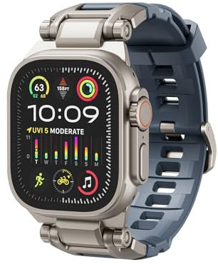 Dexnor Banda Deportiva Compatible con Apple Watch Ultra 2/Ultra Band 49mm, Series 9/8/SE2/7/6/SE/5/4/3/2/1 45/44/42mm, Correa Suave TPU Apple Watch con Conectores de Acero Inoxidable - Azul Marino