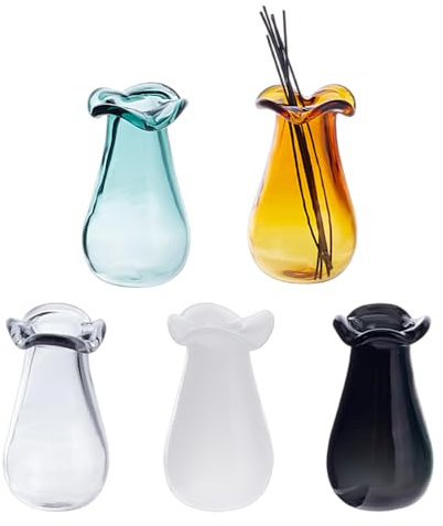 DELORIGIN 5 Stück Mini Blumenvase 27mm Miniatur Glasvasen Kleine Vase Für Mikro Landschaftszubehör Dekor Katzenschnurrhaare Trockenblumen Knospen Sukkulentenhalter