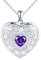 Herz Medaillon zum Öffnen für Bilder Halskette Damen Silber 925 mit Kristalle:Kleeblatt Foto Kette Bilder Anhänger Halskette-Mode Glück Amulett Schmuck-Geschenk für Frauen Mama Freundin Mädchen Lila