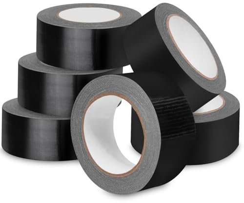 Xaosin Lot de 6 rouleaux de ruban adhésif blindé extra fort - 27,4 m x 50 mm - Ruban de réparation imperméable pour l'intérieur et l'extérieur - Ruban de réparation renforcé de tissu (noir)