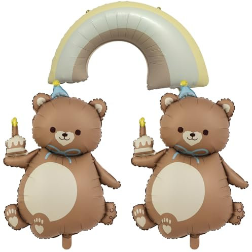 DazzJoy Bär Luftballons Deko Geburtstag, 3 Stk XXL Luftballon Bär Tiere Ballons, Bären Folienballon Geburtstag Tiere, Bär Baby Ballon für Kindergeburtstag Deko Junge Mädchen, Dschungel Geburtstag Deko