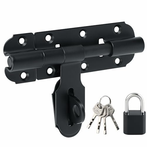 Mooche Verrous Loquet Porte Extérieur Ensembles Loquet de Porte à Boulon Coulissant Verrou de Porte à Barillet Serrure avec Trou pour Cadenas