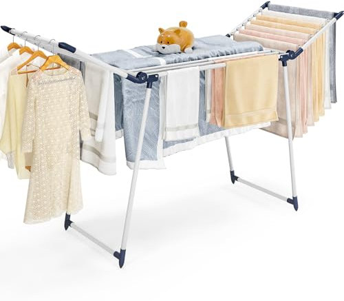 SYKIARIOL Clothes Airer, Winged Clothes Drying Rack, Foldable Drying Rack Laundry Indoor, Space Saving Outdoor Clothes Dryer, Airers Clothes Indoor Foldable for Towels (White, 175 * 56 * 100cm)