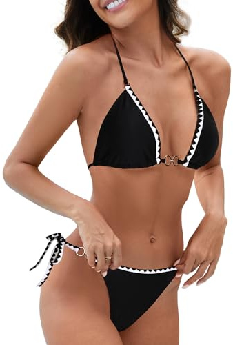 Evolyline Triangel Bikini Damen Sexy Brazilian Bikini Set Neckholder String Tanga Push Up Bikini Set Damen Shape Bademode Low Waist Zweiteiliger Badeanzug