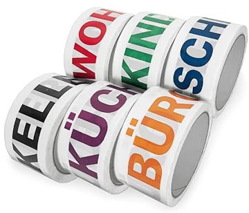 Umzugsklebeband, 6 Rollen, selbstklebend, geräuscharm, Paketband für Kartonkennzeichung, 50mm x 50m, für Wohnen, Büro, Küche, Keller, Schlafen, Kinderzimmer