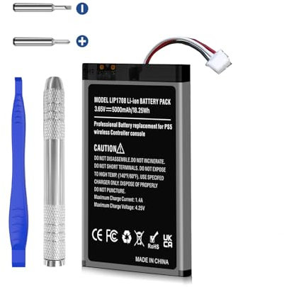 5000mAh PS5 Controller Battery, Upgrade High Capacity LIP1708 Battery Replacement for Sony PS5 Playstation 5 DualSense CFI-ZCT1W Wireless Controller with Tool Kit (Pack of 1)