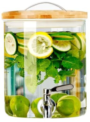 Dispensateur en Verre avec Robinet en Acier Inoxydable, 1,5 L/2l/2,5l/4l/5l Dispensateur De Boisson à L'épreuve, Ma Bouche Large Remplissante, Accessoires De Cocktails De Jug en Verre 2L