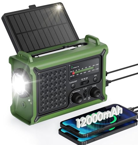 Emergency Weather Radio with Large Solar Panel, Real 12000mAh Battery