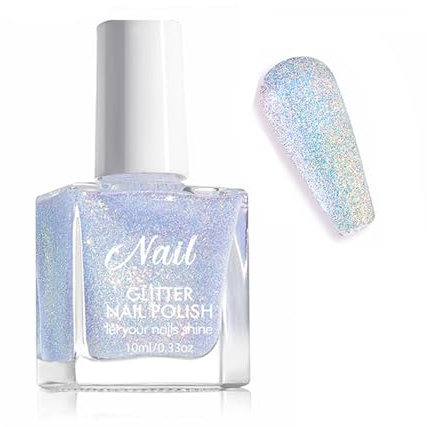 Long-Lasting Fast-Drying Glitter Nail Polish Set – Light Pink,Blue,Green,Purple, Gel-Like Shine, Low Odor, No UV Light Needed Glitter Nail Polish – Perfect for DIY Home Nail Art for Women (Blue)