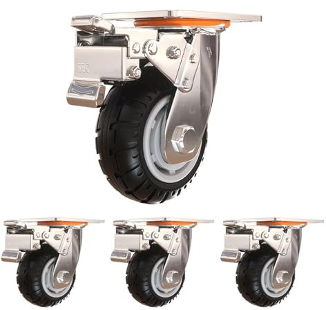 Lenkrollen Mit Sicherheitsbremse, 4er Set Schwerlastrollen (2 Mit Bremsen Und 2 Ohne), Rollen Aus Vollgummi, Doppelt Kugelgelagerte Transportrollen Lenkbar, Lenkrollen für Viele Bodenarten Schwenkbare