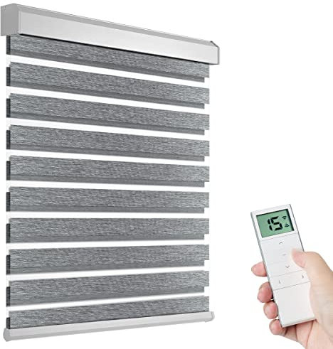 Tokblind Motorized Zebra Blinds with Remote Control, Electric Dual Layer Sheer Roller Shade Compatible with Alexa Google via Hub, Smart Day and Night Blind for Windows, Customized Size (Dark Grey)