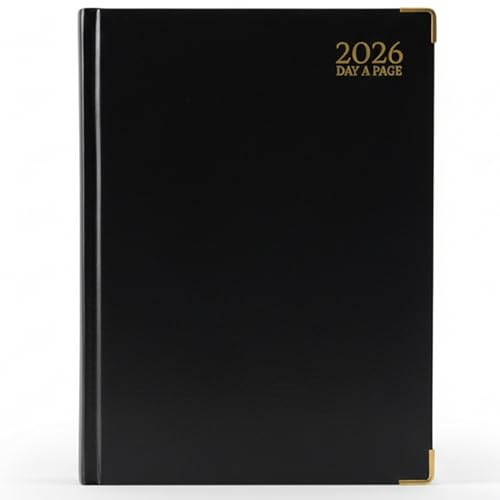 G4GADGET Terminplaner 2026, A4, ein Tag pro Seite, schwarz, vergoldete Kanten, fester Einband