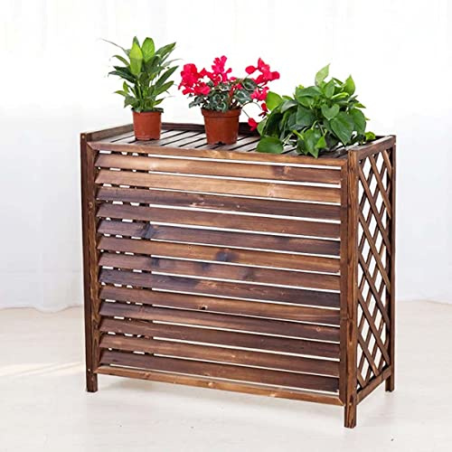 Outdoor Air Conditioner Privacy Screen - Solid Wood AC Cover with Planter Box Stylish and Wooden Shield for Garden and Patio Protection