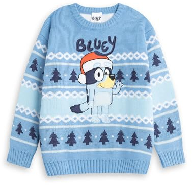 BlueY Hellblauer Weihnachtspullover für Jungen | Langärmliger Rundhalsausschnitt mit Fair-Isle-Muster | Winterpullover mit Motiv | Festliche Strickwaren mit Cartoon-Motiv für Kinder