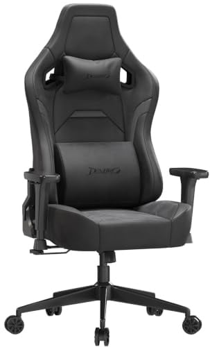 Devoko Ergonomic Gaming Chair, Suede Leather, 3D Armrests, Reclining High Back with Adjustable Lumbar & Headrest, Heavy Duty Swivel Chair for Office or Gaming, Black