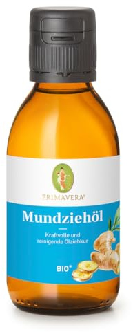 PRIMAVERA Mundziehöl bio* 145 ml - Mundpflege mit Ingwer, Spearmint und Sesam - kraftvolle und reinigende Ölziehkur - Ätherische Öle - vegan