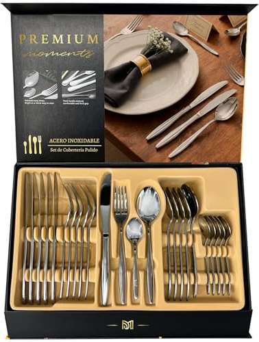Besteck Set 24 Teilig Edelstahl – 6 Personen Komplettservice mit Messer, Gabel, Löffel und Kaffeelöffel – Elegantes und Robustes Design – Spülmaschinenfest – Geschenkidee Haushalt