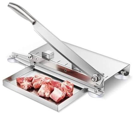 Manual Meat Slicer and Bone Saw, 8‑inch Stainless Steel Cutter for Frozen Meat, Vegetables & Bones, Rib Rack Notcher with Suction Base, Home Kitchen(M)
