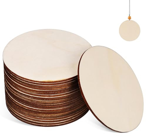 Cercles en Bois Naturels 20 Pièces, Rondelles Circulaires | Bois Brut, Teinte Kaki, Surface à Peindre, Usage Polyvalent pour Décorations, Centres de Table et Projets Manuels