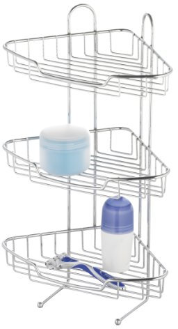 axentia Duschregal Escala in Silber, Hängeregal mit drei Ablageflächen und zwei Haken, Badregal aus robustem Metall, verchromt und rostfrei, Maße: ca. 20 x 20 x 42,5 cm