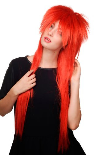 WIG ME UP - 9666-137 Perücke rot 80er Jahre Glam Rock lang Vokuhila Punk