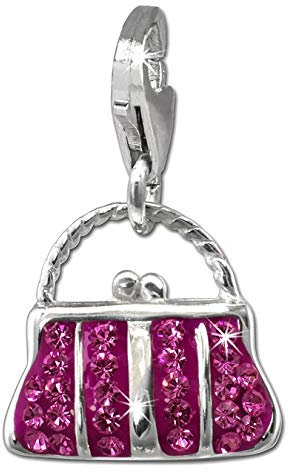 SilberDream Glitter Charm borsa fucsia ciondolo in argento 925 con cristalli di zirconio grande per braccialetti catena orecchino gsc559p, Argento sterling Argento Sterling Cristalli cechi, Zirconia