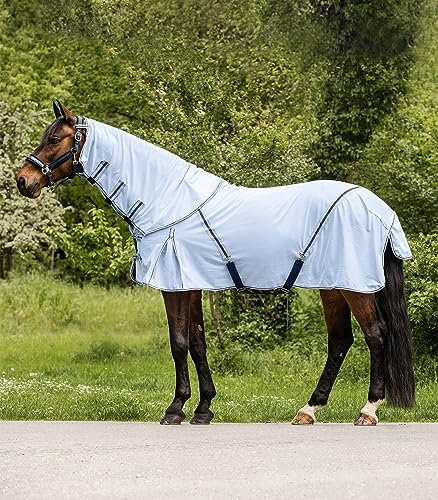 Waldhausen Fliegendecke Protect mit abnehmbarem Halsteil, hellblau/dunkelblau, 135cm