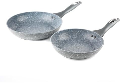Salter BW04136G Frying Pan Set, Non-Stick, 2 Piece Induction Hob Suitable Cooking Pans, Strong And Durable Forged Aluminium, Fry And Sauté Fish/Meat/Vegetables, Marblestone Collection, Grey, 20/24cm