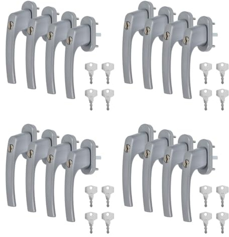 16 x Alu Fenstergriff in Silber F1 abschließbar - Stiftlänge 45mm