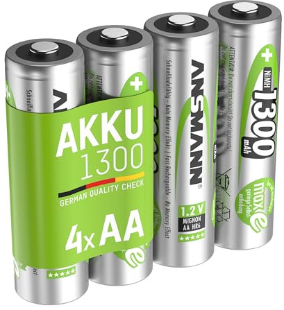 ANSMANN Akku AA Mignon 1300mAh 1,2V NiMH für Schnurlostelefon 4 Stück - Wiederaufladbare Batterie mit geringer Selbstentladung maxE - Akkus ideal für schnurloses Telefon DECT - Rechargeable Battery