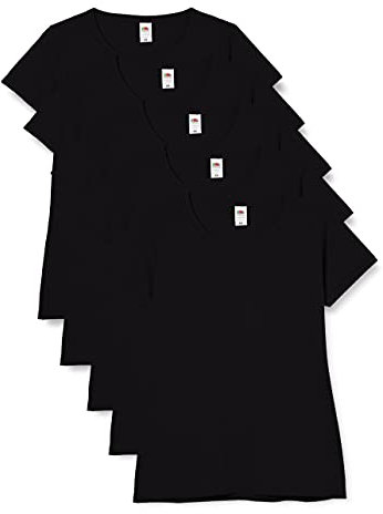 Fruit of the Loom Women's Valueweight T-shirt 5 Pack T Shirt, Black (Black 36), 8 UK