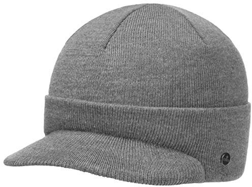LIERYS Fine Merino Strickcap Damen/Herren - Wintermütze aus Merinowolle - Strickmütze in One Size (54-59 cm) - Mütze mit Schirm Herbst/Winter grau One Size
