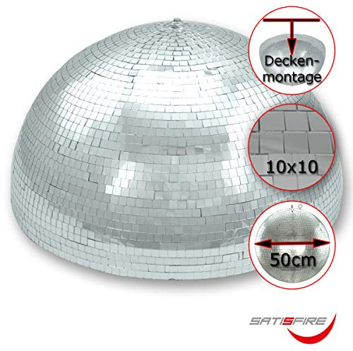 Spiegelkugel halb inkl. Motor - Discokugel für Deckenmontage - Discoeffekt Partylicht (50cm - 10x10mm Spiegel)