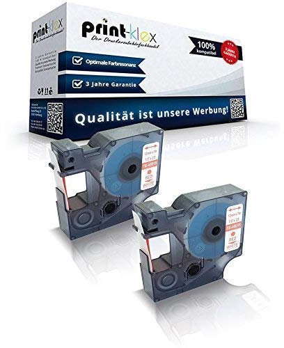 2x Print-Klex Schriftbänder kompatibel für Dymo D1 45015 Labelwriter 400 Duo Dymo 1000 1000Plus 2000 3500 5500 Labelmaker4500 Pocket S0720540 12mm Bechriftungs Etiketten Rot Weiss - Color Pro Serie