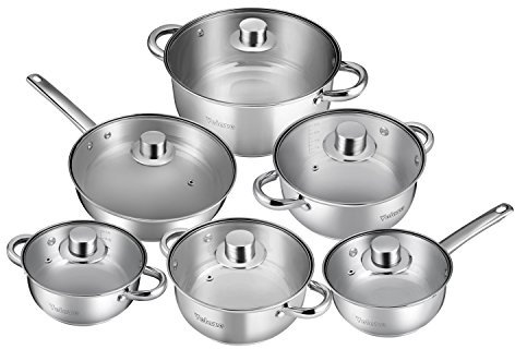 Velaze Töpfe Set mit Deckel, Edelstahl Kochgeschirr, Induktion, Spülmaschinengeeignet (GF12)