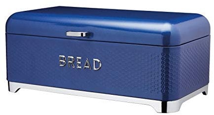 KitchenCraft Lovello Textured Bread Bin with Geometric-Patterned Hexagon Design, 42 x 22 x 18 cm (16.5 x 8.5 x 7) - Midnight Navy