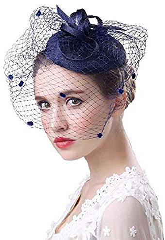 Chapeau de Mariage Bibis Femme Coiffure Bride Fascinator Épingle à Cheveux Nuptiale élégantes en Maille Cocktail Derby Églises Cérémonie Photographe Soirée Déguisement Noël,Marine,TU