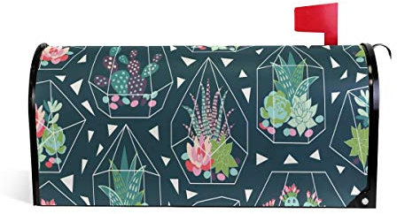 Wamika Sukkulenten Kaktus-Glas-Welcome-Briefkasten-Abdeckung für Briefkasten, grüne Tropische Pflanze, Standard-Größe, Makover Mailwrap Garten Home Decor