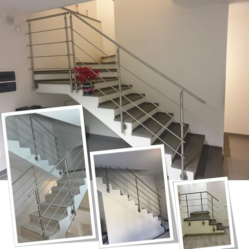 Parpyon® Ringhiera Scala in acciaio Inox AISI 304 Uso Interno Balaustra 2 metri Light Fissaggio a PARETE montaggio FACILE fai da te Passamano Parapetti scale
