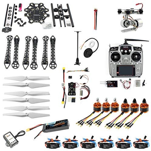 QWinOut DIY FPV Drone 6-axle Hexacopter Kit : HMF S550 Frame + PXI PX4 Flight Control + 920KV Motor + GPS + Gimbal Camera Mount + AT10 Transmitter