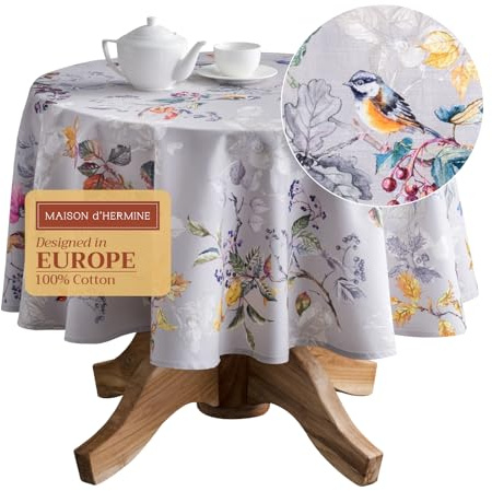 Maison d' Hermine Tischdecke, 100 % Baumwolle, rund, dekorative Tischdecke, 175,3 cm Durchmesser, für Esszimmer, Zuhause, Bauernhaus und Party, für Thanksgiving und Weihnachten, Equinoxe
