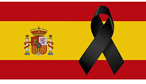 Oedim Bandera de España con Crespón | Medidas 85x150cm | Reforzada y con Pespuntes | Bandera de España con Crespón y 4 Ojales Metálicos | Resistente al Agua